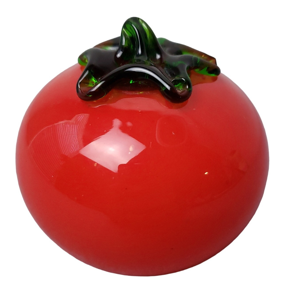 Vintage Murano Style Handblown Art Glass Tomato Paperweight 3.5" Red Green